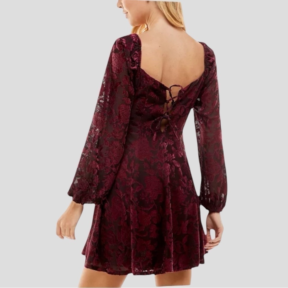 90s Burnout Velvet Corset Dress S Burgundy Lace-Up Y2K Whimsigoth Fairygrunge - Picture 2 of 13